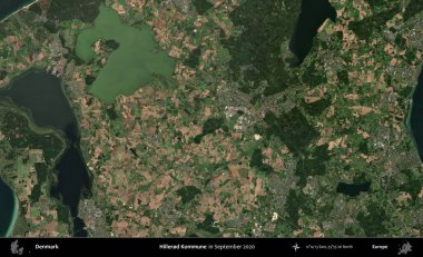 Hillered Kommune. Danimarka 'nın idari bölgesi, Eylül 2020' de çekilen Kopernik Nöbetçi karolarından oluşan bir uydu görüntüsü üzerine kurulmuştur.