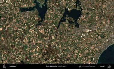 Lejre Kommune. Danimarka 'nın idari alanı Nisan 2022' de çekilen Kopernik Sentinel karolarından oluşan bir uydu görüntüsü üzerine kurulmuştur.