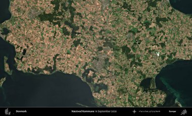 Yuvalı Kommune. Danimarka 'nın idari bölgesi, Eylül 2020' de çekilen Kopernik Nöbetçi karolarından oluşan bir uydu görüntüsü üzerine kurulmuştur.