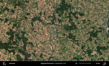 Halkalı Kommune. Danimarka 'nın idari bölgesi, Eylül 2020' de çekilen Kopernik Nöbetçi karolarından oluşan bir uydu görüntüsü üzerine kurulmuştur.