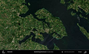 Sonderborg Kommune. Danimarka 'nın idari bölgesi, Haziran 2022' de çekilen Kopernik Sentinel karolarından oluşan bir uydu görüntüsü üzerine kurulmuştur.