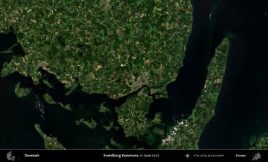 Svendborg Kommune. Danimarka 'nın idari bölgesi, Haziran 2022' de çekilen Kopernik Sentinel karolarından oluşan bir uydu görüntüsü üzerine kurulmuştur.