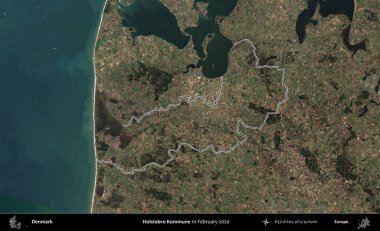 Holstebro Kommune. Danimarka 'nın idari bölgesi, Şubat 2020' de çekilen Kopernik Nöbetçi karolarından oluşan bir uydu görüntüsünde özetlenmiştir.