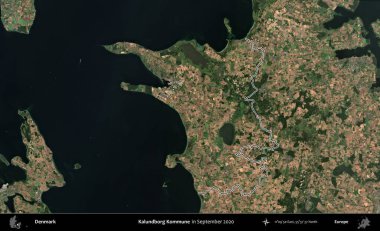 Kalundborg Kommune. Danimarka 'nın idari bölgesi, Eylül 2020' de çekilen Kopernik Nöbetçi Fayanslarından oluşan bir uydu görüntüsünde özetlenmiştir.