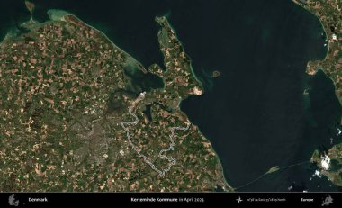 Kerteminde Kommune. Danimarka 'nın idari bölgesi Nisan 2023' te çekilen Kopernik Nöbetçi Karolarından oluşan bir uydu görüntüsüyle özetlenmiştir.