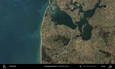 Lemvig Kommune. Danimarka 'nın idari bölgesi, Şubat 2020' de çekilen Kopernik Nöbetçi karolarından oluşan bir uydu görüntüsünde özetlenmiştir.