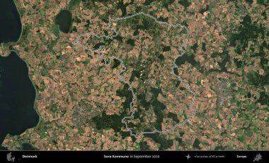 Soro Kommune. Danimarka 'nın idari bölgesi, Eylül 2020' de çekilen Kopernik Nöbetçi Fayanslarından oluşan bir uydu görüntüsünde özetlenmiştir.