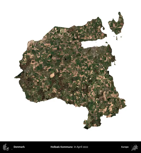 Holbek Kommune. Danimarka 'nın idari bölgesi, Nisan 2022' de çekilen Kopernik Nöbetçi karolarından oluşan bir uydu görüntüsü ile beyaza izole edilmiştir.