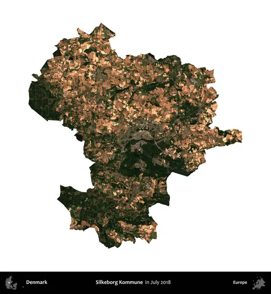 Silkeborg Kommune. Danimarka 'nın idari bölgesi, Temmuz 2018' de çekilen Kopernik Nöbetçi karolarından oluşan bir uydu görüntüsü ile beyaza izole edildi.