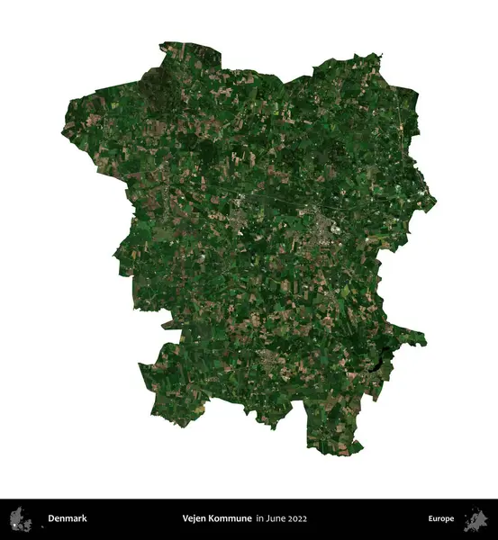 Vejen Kommune. Danimarka 'nın idari bölgesi, Haziran 2022' de çekilen Kopernik Nöbetçi karolarından oluşan bir uydu görüntüsü üzerinde beyaz üzerine izole edilmiştir.