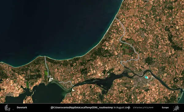 Jammerbugt Kommune. Danimarka 'nın idari bölgesi, Ağustos 2018' de çekilen Kopernik Nöbetçi karolarından oluşan bir uydu görüntüsünde özetlenmiştir.