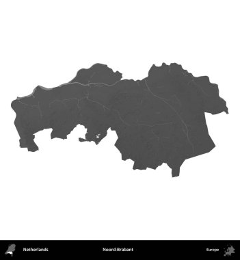 Hayır, Brabant. Hollanda 'nın idari bölgesi gri ölçekli yükseklik haritasında beyaza izole edildi