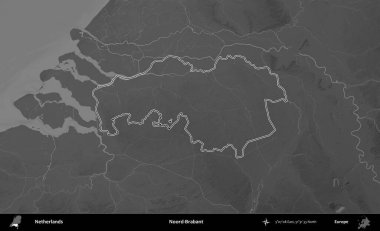 Hayır, Brabant. Hollanda 'nın idari alanı gri ölçekli yükseklik haritasında belirtilmiştir