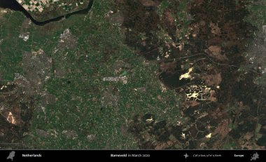 Barneveld. Mart 2020 'de çekilen Kopernik Nöbetçi karolarından oluşan uydu görüntüsü üzerinde Hollanda' nın idari bölgesi