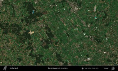 Sıkıcı-Odoorn. Haziran 2020 'de çekilen Kopernik Nöbetçi karolarından oluşan bir uydu görüntüsü üzerinde Hollanda' nın idari alanı