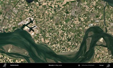 Borsele. Mayıs 2020 'de Copernicus Sentinel karolarından oluşan bir uydu görüntüsü üzerinde Hollanda' nın idari bölgesi