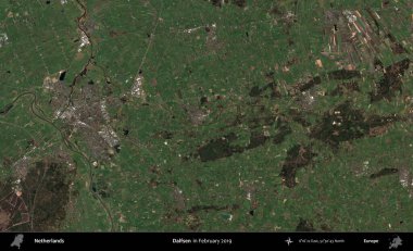 Dalfsen. Şubat 2019 'da çekilen Kopernik Nöbetçi karolarından oluşan uydu görüntüsü üzerinde Hollanda' nın idari bölgesi