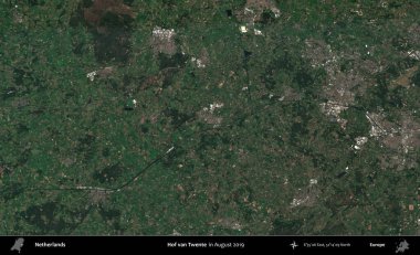 Hof van Twente. Ağustos 2019 'da çekilen Kopernik Nöbetçi karolarından oluşan uydu görüntüsü üzerinde Hollanda' nın idari bölgesi