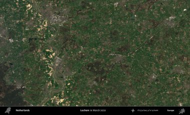 Lochem. Mart 2020 'de çekilen Kopernik Nöbetçi karolarından oluşan uydu görüntüsü üzerinde Hollanda' nın idari bölgesi