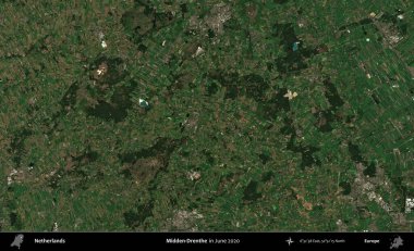 Midden-Drenthe. Haziran 2020 'de çekilen Kopernik Nöbetçi karolarından oluşan bir uydu görüntüsü üzerinde Hollanda' nın idari alanı