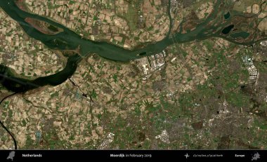 Moerdijk. Şubat 2019 'da çekilen Kopernik Nöbetçi karolarından oluşan uydu görüntüsü üzerinde Hollanda' nın idari bölgesi