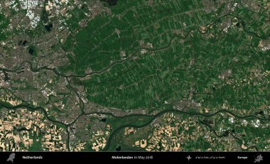 Molenlanden 'de. Mayıs 2018 'de çekilen Kopernik Nöbetçi karolarından oluşan uydu görüntüsü üzerinde Hollanda' nın idari bölgesi