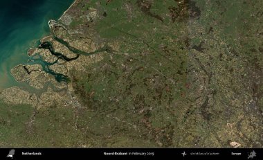 Hayır, Brabant. Şubat 2019 'da çekilen Kopernik Nöbetçi karolarından oluşan uydu görüntüsü üzerinde Hollanda' nın idari bölgesi