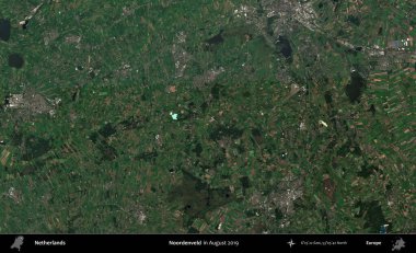 Noordenveld. Ağustos 2019 'da çekilen Kopernik Nöbetçi karolarından oluşan uydu görüntüsü üzerinde Hollanda' nın idari bölgesi