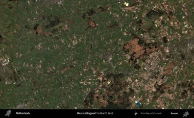 Ooststellingwerf. Mart 2022 'de çekilen Kopernik Nöbetçi karolarından oluşan bir uydu görüntüsü üzerinde Hollanda' nın idari alanı