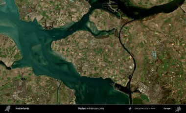 Çalıntı. Şubat 2019 'da çekilen Kopernik Nöbetçi karolarından oluşan uydu görüntüsü üzerinde Hollanda' nın idari bölgesi