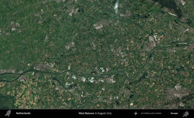 Batı Betuwe. Ağustos 2019 'da çekilen Kopernik Nöbetçi karolarından oluşan uydu görüntüsü üzerinde Hollanda' nın idari bölgesi