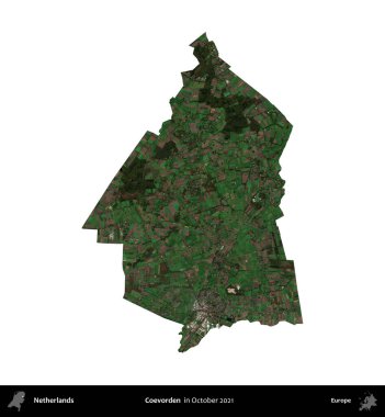 Coevorden. Hollanda 'nın idari bölgesi, Ekim 2021' de çekilen Kopernik Sentinel karolarından oluşan bir uydu görüntüsü ile beyaza izole edildi.