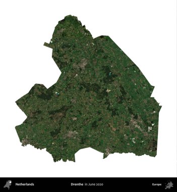 Drenthe. Hollanda idari bölgesi, Haziran 2020 'de çekilen Copernicus Sentinel karolarından oluşan bir uydu görüntüsü ile beyaza izole edilmiştir.