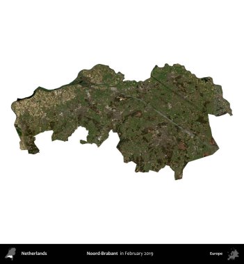 Hayır, Brabant. Hollanda idari bölgesi, Şubat 2019 'da çekilen Kopernik Sentinel karolarından oluşan bir uydu görüntüsü ile beyaza izole edilmiştir.