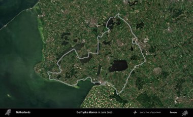 De Fryske Marren. Hollanda 'nın idari alanı, Haziran 2020' de çekilen Kopernik Nöbetçi karolarından oluşan bir uydu görüntüsüyle özetlenmiştir.