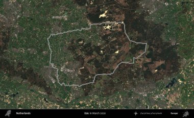 Ede. Hollanda 'nın idari alanı Mart 2020' de çekilen Kopernik Nöbetçi karolarından oluşan bir uydu görüntüsüyle özetlendi