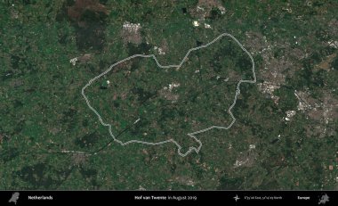 Hof van Twente. Hollanda 'nın idari alanı, Ağustos 2019' da çekilen Kopernik Nöbetçi karolarından oluşan bir uydu görüntüsünde özetlenmiştir.