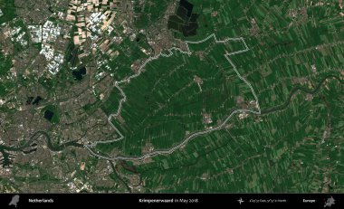 Krimpenerwaard. Hollanda 'nın idari alanı, Mayıs 2018' de çekilen Kopernik Nöbetçi karolarından oluşan bir uydu görüntüsüyle özetlendi.