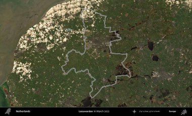 Leeuwarden. Hollanda 'nın idari alanı Mart 2022' de çekilen Kopernik Nöbetçi karolarından oluşan bir uydu görüntüsüyle özetlendi.