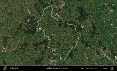 Midden-Drenthe. Hollanda 'nın idari alanı, Haziran 2020' de çekilen Kopernik Nöbetçi karolarından oluşan bir uydu görüntüsüyle özetlenmiştir.