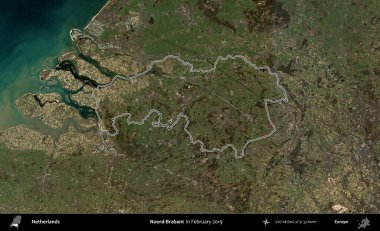 Hayır, Brabant. Hollanda 'nın idari alanı, Şubat 2019' da çekilen Kopernik Nöbetçi karolarından oluşan bir uydu görüntüsünde özetlenmiştir.