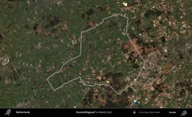 Ooststellingwerf. Hollanda 'nın idari alanı Mart 2022' de çekilen Kopernik Nöbetçi karolarından oluşan bir uydu görüntüsüyle özetlendi.