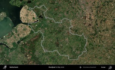 Overijssel. Hollanda 'nın idari alanı, Mayıs 2020' de çekilen Kopernik Nöbetçi karolarından oluşan bir uydu görüntüsüyle özetlendi.