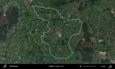 Raalte. Hollanda 'nın idari alanı, Ağustos 2019' da çekilen Kopernik Nöbetçi karolarından oluşan bir uydu görüntüsünde özetlenmiştir.