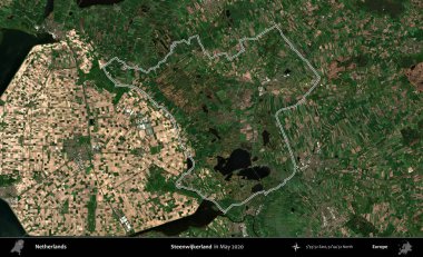 Steenwijkerland 'da. Hollanda 'nın idari alanı, Mayıs 2020' de çekilen Kopernik Nöbetçi karolarından oluşan bir uydu görüntüsüyle özetlendi.