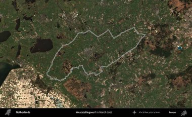 Weststellingwerf. Hollanda 'nın idari alanı Mart 2022' de çekilen Kopernik Nöbetçi karolarından oluşan bir uydu görüntüsüyle özetlendi.