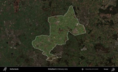 Dinkelland. Hollanda 'nın idari alanı, Şubat 2019' da çekilen Kopernik Sentinel karolarından oluşan koyu renkli bir uydu görüntüsü üzerinde vurgulandı ve özetlendi.