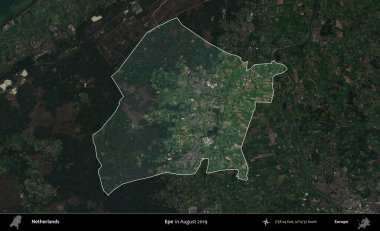 Epe. Hollanda 'nın idari alanı, Ağustos 2019' da çekilen Kopernik Sentinel karolarından oluşan koyu renkli bir uydu görüntüsü üzerinde vurgulandı ve özetlendi.