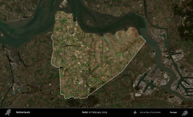 Hulst. Hollanda 'nın idari alanı, Şubat 2019' da çekilen Kopernik Sentinel karolarından oluşan koyu renkli bir uydu görüntüsü üzerinde vurgulandı ve özetlendi.