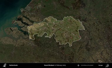 Hayır, Brabant. Hollanda 'nın idari alanı, Şubat 2019' da çekilen Kopernik Sentinel karolarından oluşan koyu renkli bir uydu görüntüsü üzerinde vurgulandı ve özetlendi.